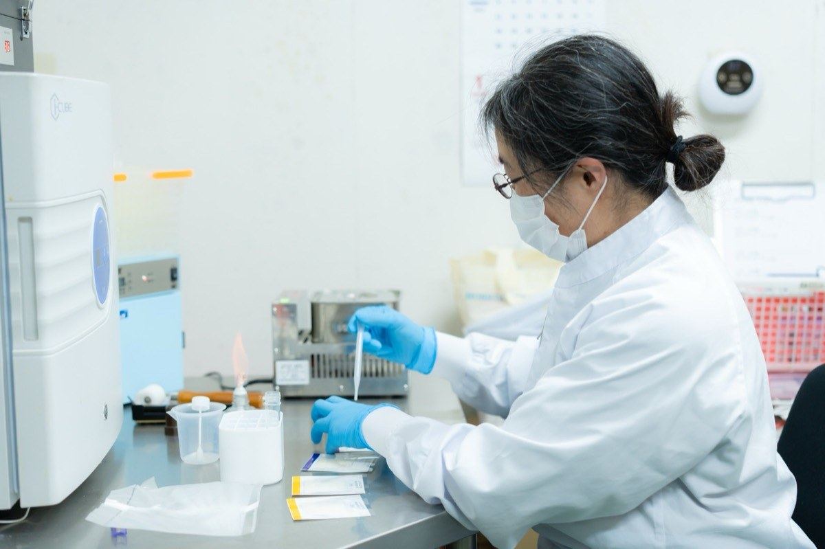 自主微生物検査をする社員