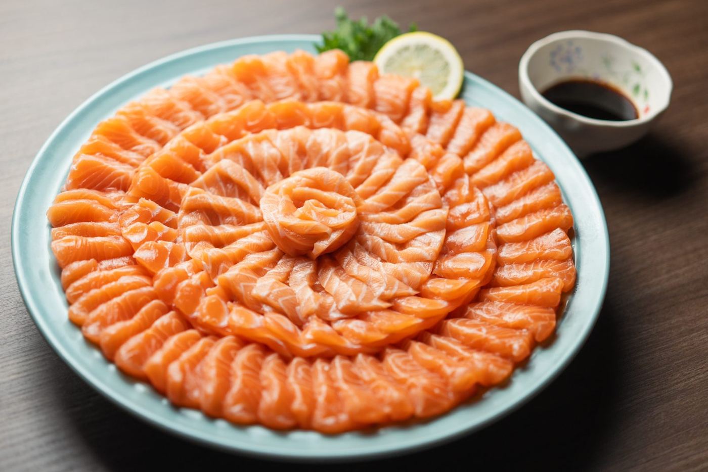 大皿に盛りつけたサーモンの刺身